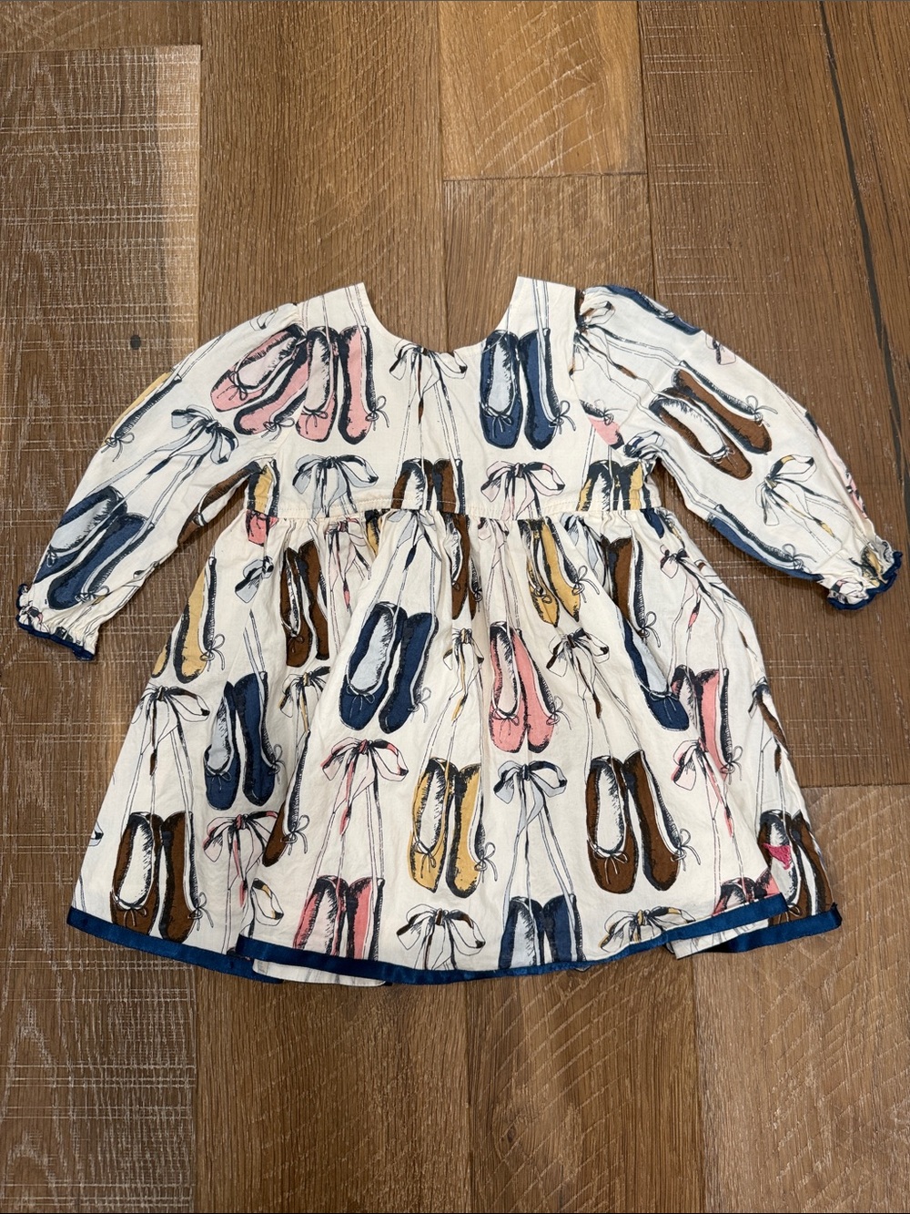 Pink Chicken Cream Dress with Pink, Navy & Brown Ballet Shoe Print